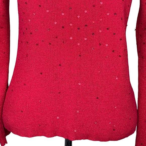 Hampshirite Studio Petite Red Metallic Ribbed Knit Sweater With Sequins PL - Picture 3 of 11